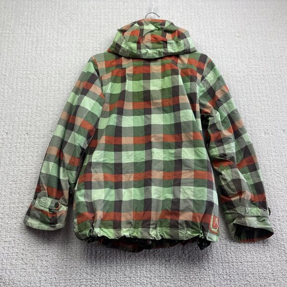 Y2K Burton Jacket Womens S Green / Orange Plaid Hooded Snowboarding / Ski - Picture 10 of 14
